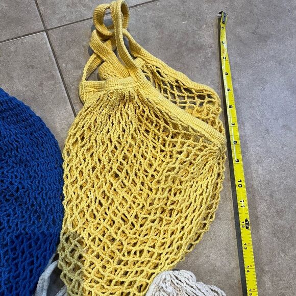 Stylish Mesh Tote Bag Set - Blue, Yellow, Cream - Picture 4 of 4